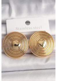 Resim Pirinç Gold Renk Kalp İşlemeli Daire Plaka Model Kadın Küpe Altın 