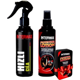 Resim İnterwax Interwax 2'li Oto Bakım Seti Hızlı Cila 230 Ml + Torpido Yenileme Ve Koruma Sütü 200 Ml + Sünger 