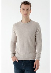 Resim Morven Erkek Bej Basic Bisiklet Yaka Dynamic Fit Rahat Kesim Triko Bej 