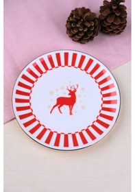 Resim Tabak Evi Porselen Altın Yaldızlı Geyik Pasta Tabağı 20,50cm Tekli Çok Renkli 