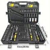 Resim 222 Parça Mekanik Soket Takımı, 1/2" 1/4" 3/8" SAE ve Metrik Boyutlar, 72 Dişli Mandren Anahtar Seti, Araba, Ev, Garaj ve Bisiklet Bagajı İçin Uygun, Tam Fonksiyonlu Çok Amaçlı Çözüm, Pil Gerekmez, Satın Almaya Hoş Geldiniz! 