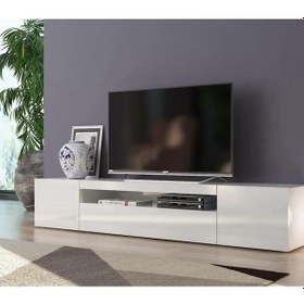 Resim Işık Tv Ünitesi Alt Modülü Tv Sehpası Beyaz Mdf 