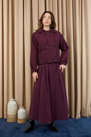 Resim Loreen Kadın Apoletli Kısa Trençkot - 20701CKT - BURGUNDY 