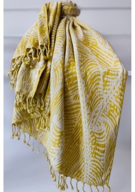 Resim Jakarlı Müslin Peştemal-yaprak Desen-90x170 Cm Hardal Hardal 