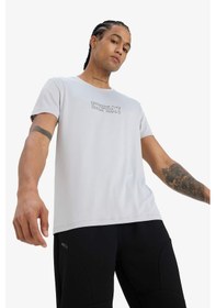 Resim Defacto Defactofit Slim Fit Dar Kesim Bisiklet Yaka Esnek Kumaş Baskılı Sporcu Kısa Kollu Tişört E7516ax25augr91 Gri 