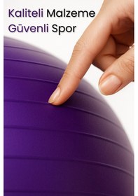Resim Yeni Nesil Pilates Topu + Pompa Profesyonel Dayanıklı Fitness Yoga Denge Egzersiz Plates Topu 75 Cm Mor 