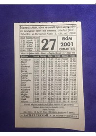 Resim 27 Ekim 2001 Takvim Yaprağı - Nostalji Koleksiyonluk Takvim Yaprağı 