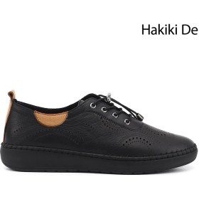 Resim Gönderi(r) Kadın Siyah Hakiki Deri Comfort Bağcıklı Ayakkabı 3 cm Taban Tipi ile Konforlu Kullanım 