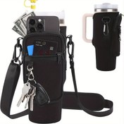 Resim 40oz Termos İçin Uygun, Cep Telefonu Cebi ve Saplı Klorobutyl Kauçuk Spor Su Şişesi Tutucu Çanta, Ayarlanabilir Omuz Askısı ile, Yürüyüş, Seyahat, Kamp, Doğum Günü ve Festival Hediyeleri için Uygun 