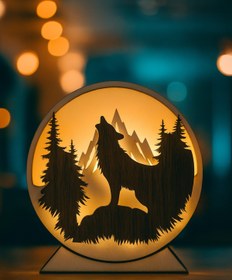 Resim Quun Ahşap Kişiye özel Led Aydınlatma Masa Lambası Gece Lambası Çocuk Odası Lambası Kurt 