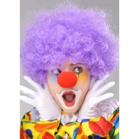 Resim Mor Renk Kıvırcık Bonus Peruk ve Kırmızı Burun Seti 