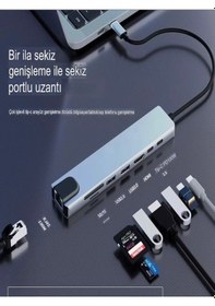 Resim 8in1 Aluminium Pd100w Hızlı Şarj 4k 1xethernet 1xhdm 2xusb 2xtype-c Tf/sd Usb Çoklayıcı Çevirici 