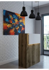 Resim Resital Ledli Karşılama Bankosu G-90 Cm Ofis Kasa Resepsiyon Masası Banko-003-2-1 