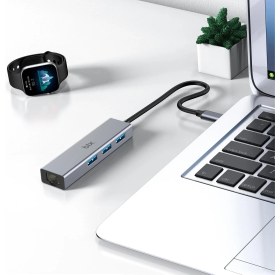 Resim Bix Type-c Usb 3.0 Gigabit Ethernet Ve 3 Portlu Usb Çoklayıcı Hub 