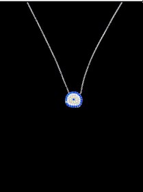 Resim 925 Ayar İthal Gümüş Mavi Nazar Boncuğu Model Kolye Zirkon Taşlı Kare Form Şık Ve Parlak Tasarım Gümüş 