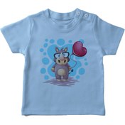 Resim Angemiel Baby Kalp Balonu Tutan Gözlüklü Gergadan Erkek Bebek Tişört Mavi B0424MDBBKETSRT 