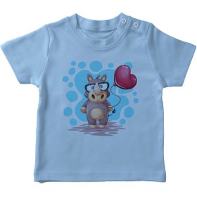 Resim Angemiel Baby Kalp Balonu Tutan Gözlüklü Gergadan Erkek Bebek Tişört Mavi B0424MDBBKETSRT 