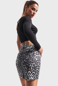 Resim Kadın Siyah Beyaz Leopar Renk Mini Denim Etek - Leopar Siyah Beyaz w426 / 38 