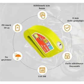 Resim Linarya Motosiklet Alarmlı Disk Kilidi Yüksek Sesli ve Hatırlatma Kablo *hediyeli* 