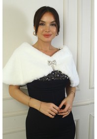 Resim Kadın Broşlu İçi Astarlı Bolero Beyaz 