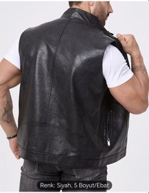 Resim Nyc Giyim Tekstil & Deri Uzun Hakim Yaka Regular Fit Hakiki Deri Yelek Siyah 