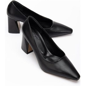 Resim Kadın Kalın Topuklu Stiletto Siyah Düz Model Sivri-3597 Siyah 
