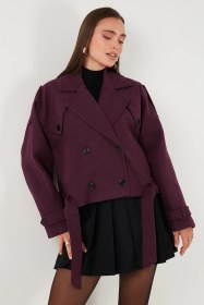 Resim Lela Pamuklu Regular Fit Yumuşak Dokulu Kaşe Kısa Bayan Kaban 6810286 Bordo 