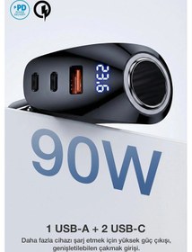 Resim 90w Type-c Usb Araç Şarjı Süper Hızlı Pd 4.0 & Qc 3.0 Çakmaklık Şarj Adaptörü 1 