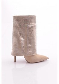 Resim Dgn 1127 Kadin Taş İşlemeli Topuklu Bot 1127-2125-R146153 Bej - Gümüş 