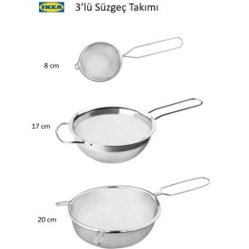 Resim Holly Home Ikea 3'lü Süzgeç Seti; 20 cm Idealisk, 17 cm Klockren Süzgeç, 8 cm Medarbetare Süzgeç, Çay Süzgeci 
