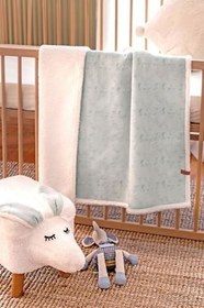 Resim Fluffy Bebek Battaniyesi 80x100 Solid Yeşil Kundak Puset Çift Taraflı Koyun Tüyü Battaniye 100x80 