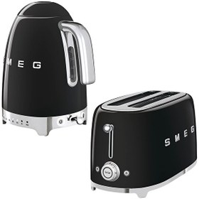 Resim Smeg KLF04BLEU Siyah Isı Ayarlı Kettle ve TSF02BLEU 2x4 Ekmek Kızartma Makinesi Seti 