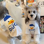 Resim Sevimli Karikatür Ördek Tasarımlı Yazlık Kolsuz Köpek Tişörtü - Küçük ve Orta Boy Köpekler için Nefes Alabilir Hafif Evcil Hayvan Gömleği (Bichon Frize, Schnauzer, Teddy) - Dayanıklı Kumaş, Sadece Elde Yıkama, Köpek Tişörtü 