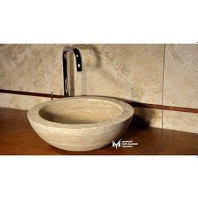 Resim Traverten Kalın Kenar Yuvarlak Lavabo 