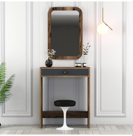 Resim Lizbon Mini Makyaj Masası Aynalı - Ceviz / Antrasit 