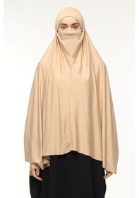 Resim Altobeh Kollu Sufle Çarşaf Üstü Peçeli Pratik Tesettür Hijab - Nikaplı Namaz Örtüsü Koyu Bej 