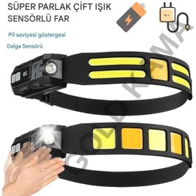 Resim Lumed Ultra-parlak Led + Cob Şarj Edilebilir Kafa Feneri Hareket Sens Siyah 