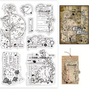 Resim 1 adet Vintage Bitki ve Saat Tasarımı Şeffaf Silikon Damga - DIY Scrapbooking ve Kart Yapımı, Ev Dekorasyon El Sanatları, Dekoratif Damgalama için idealdir | Vintage Çiçek Deseni | Şeffaf Silikon Damga 