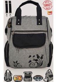 Resim Bebek Bakım Çantası Organizatör Fonksiyonel Termal Anne Bebek Bakım Sırt Çantası Lale Gri Siyah Gri - Siyah 
