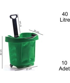 Resim Marketix Tekerlekli Plastik Market Alışveriş El Sepeti 40 Litre Yeşil 10 Adet 