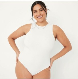 Resim Merlot Büyük Beden Halter Yaka Esnek Çıtçıtlı Örme Body Beyaz 
