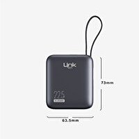 Resim Linktech PD22 Hızlı Şarj 22.5W Dahili Kablolu 10.000 mAh Powerbank Gri 