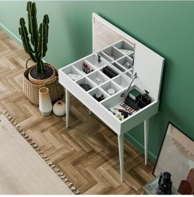 Resim 2220 Flora Düşer Kapaklı Aynalı Ahşap Ayaklı 80 Cm Makyaj Masası 