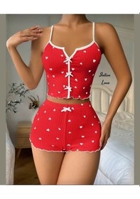 Resim Intive Comfort Kalp Desenli V Yaka İnce Askılı Mini Şortlu Büstiy Kırmızı 