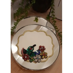 Resim Miras Home 2 Adet Tavuskuşu Renkli Kristal El Işlemeli Kokteyl Peçete, Servis Mendili, Servis Peçetesi 