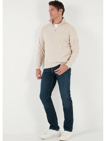 Resim Buratti Pamuklu Regular Fit Yarım Fermuarlı Dik Yaka Erkek Kazak 456112 Bej 