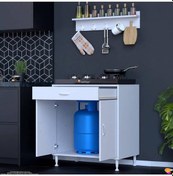 Resim Doqu Xl Set Ocak Altı Dolap 70x88x56 Cm, Çekmeceli, Kapaklı, Tüp Bölmeli Ve Baharat Raflı Beyaz Beyaz 