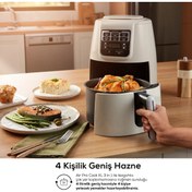Resim Karaca 4LT Hacim 6 Pişirme Fonksiyonu Ev Yemeği, Közleme, Yoğurt 3 in 1 XL Airfryer Bej 