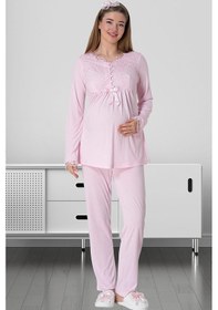 Resim Mecit Pijama Mecit 5416 Pembe Uzun Sabahlıklı Lohusa Pjama Takımı 