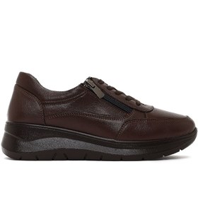 Resim Derimod Kadın Kahverengi Bağcıklı Kalın Tabanlı Deri Sneaker 25AFD501718 